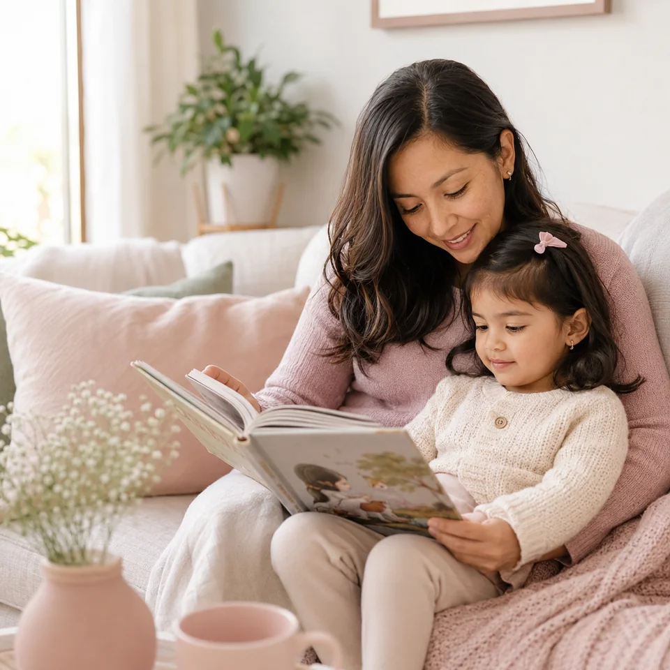 Madre e hija compartiendo un momento de lectura