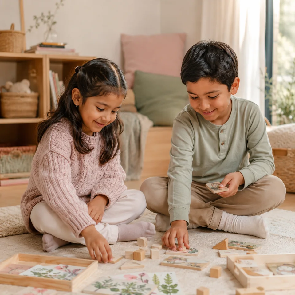 Niños compartiendo una actividad de juego y aprendizaje
